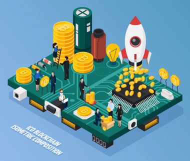 ICO Blockchain izometrik kompozisyon