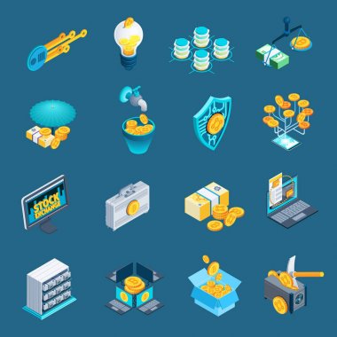 Cryptocurrency Blockchain izometrik simgeler