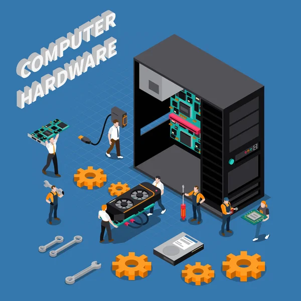 Engenheiro de TI Isométrico Compoisition —  Vetores de Stock