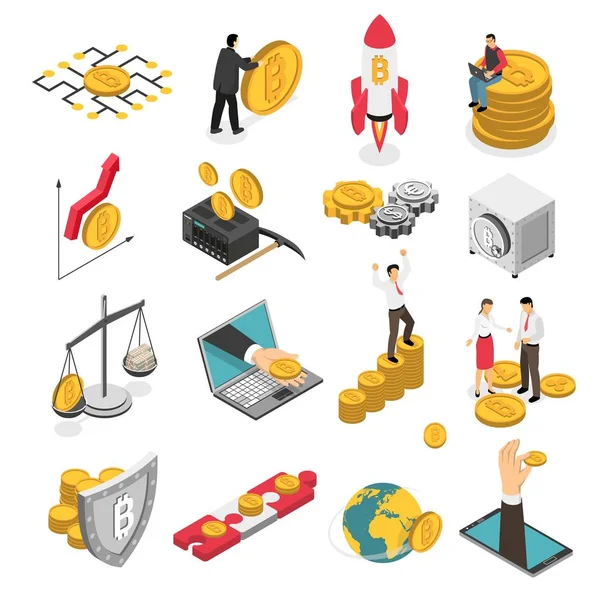 Cryptocurrency Isometric Icons Set — Stock Vector