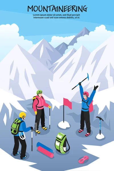 Alpinistas en el fondo superior — Vector de stock