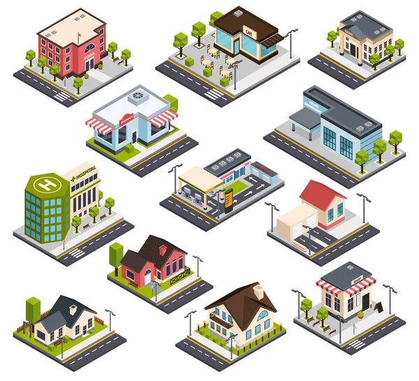 Isometric City Buildings Set — Stock Vector