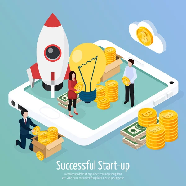 Cryptocurrency Successful Startup Isometric Composition — Stock Vector