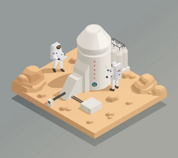 Astronauţii de pe planeta Isometric Composition — Vector de stoc