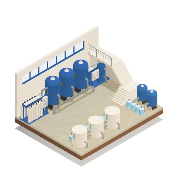 Water Cleaning Facility Isometric Composition — Wektor stockowy