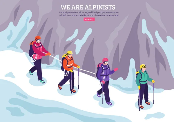 Alpinisme isometrische Winter achtergrond — Stockvector