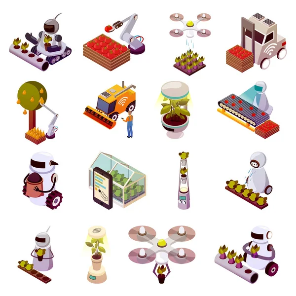 Conjunto de iconos de robots agrícolas — Vector de stock