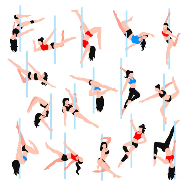 Pole Dance Isometrisch Icons Set — Stockvector