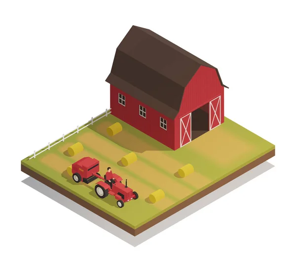 Farm Hay Harvesting Composizione isometrica — Vettoriale Stock