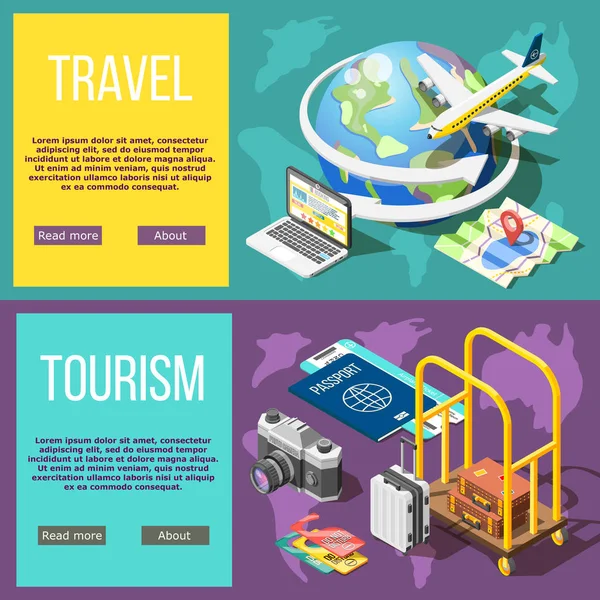 Reizen en toerisme horizontale banners — Stockvector