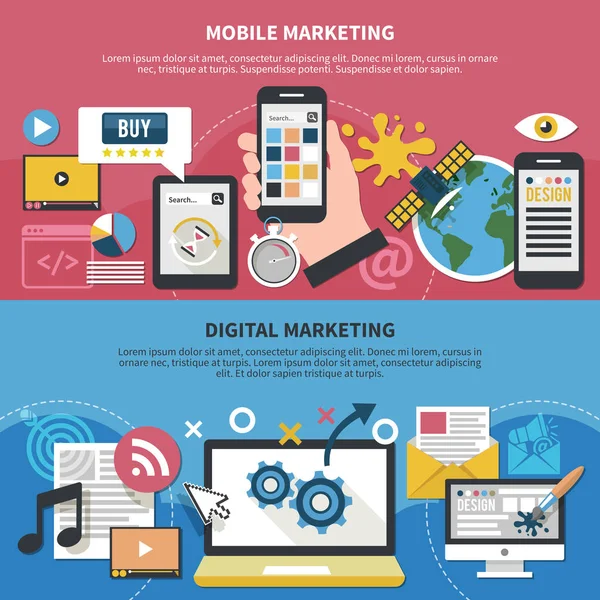 Mobilní Marketing horizontální bannery — Stockový vektor