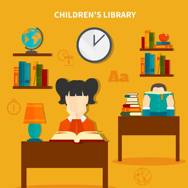 Composition de la bibliothèque pour enfants — Image vectorielle