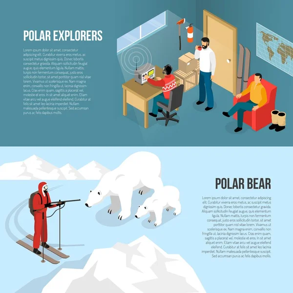 Polar eksploracji Arktyki izometryczny banery — Wektor stockowy