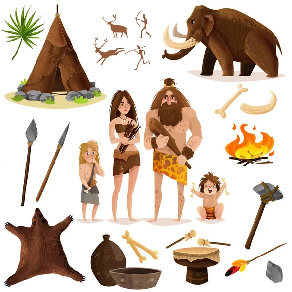 Ensemble d'icônes décoratives Cavemen — Image vectorielle