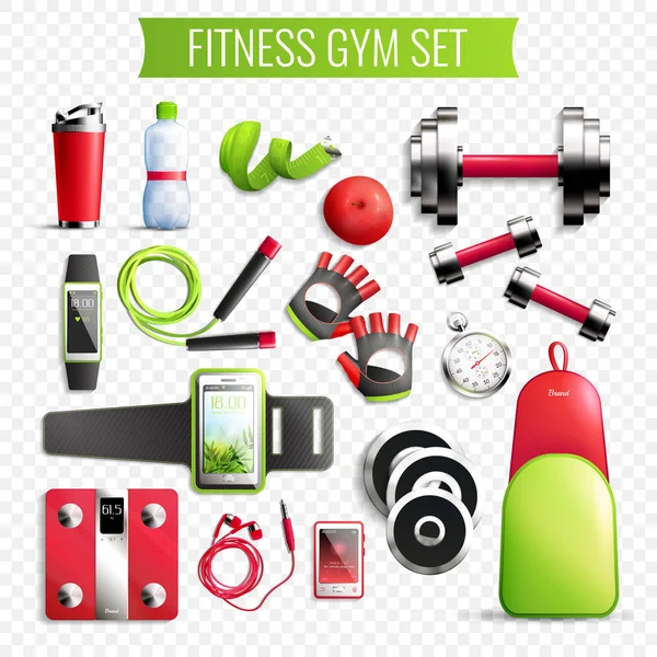 Fitness Spor salonu şeffaf Set — Stok Vektör