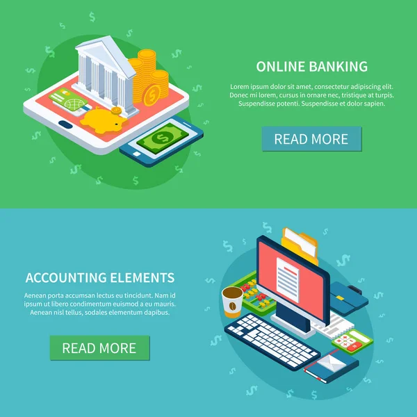 Banking Online Banners Set — Stock vektor