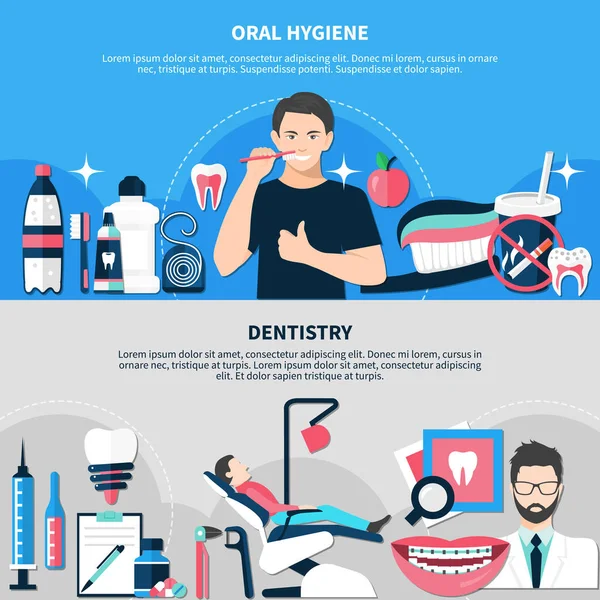 Higiene Oral e Banners Odontologia — Vetor de Stock