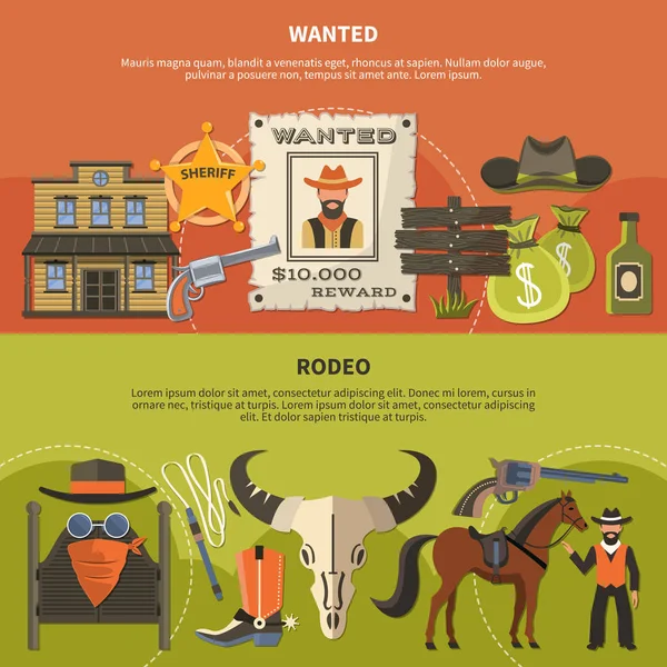Sheriffs Attributes And Rodeo Banners — Stock Vector