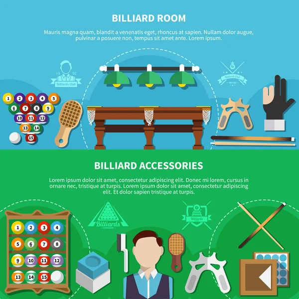 Billiard Room And Accessories Banners — Stock Vector