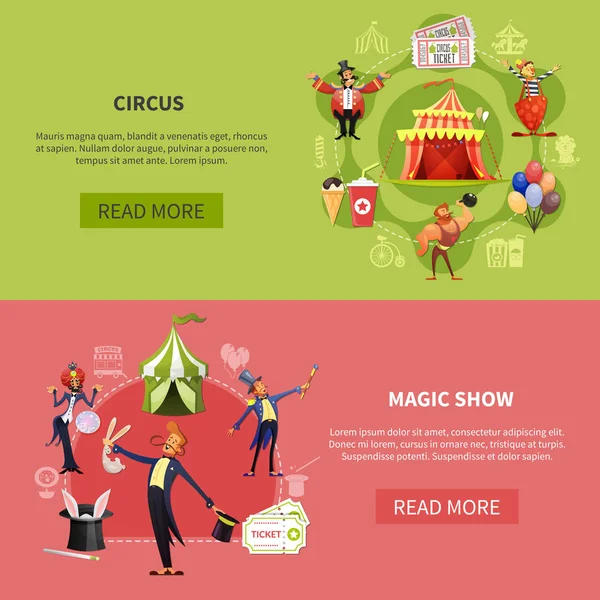 Circus Cartoon Banner Set — Stockvector