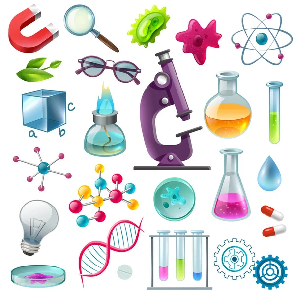 Science Icons Set di cartoni animati — Vettoriale Stock