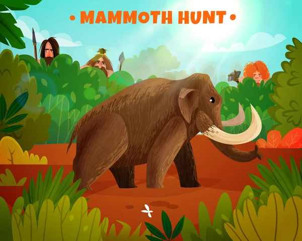 Mamut Hunt Vector Ilustración — Archivo Imágenes Vectoriales