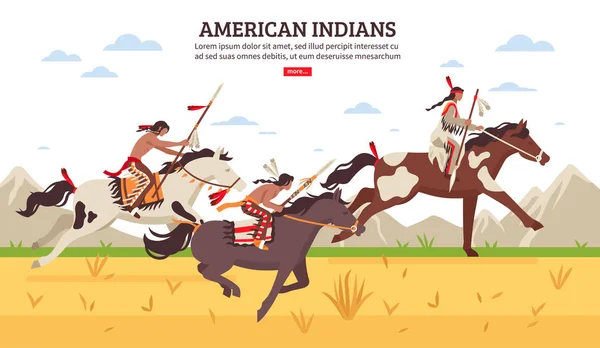 Amerikaanse Indianen Cartoon achtergrond — Stockvector