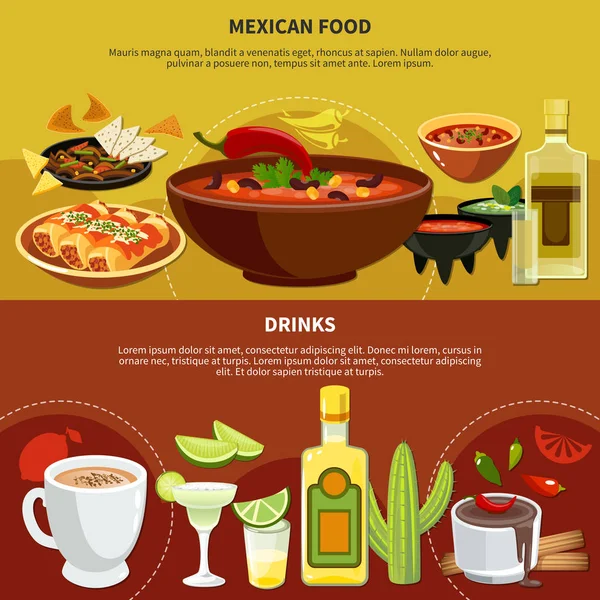 Mexican Food And Drinks Banners — Stock Vector