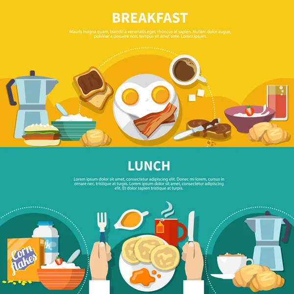 Flat Breakfast Banners Set — Stock Vector