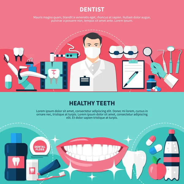 Dientes sanos Banners horizontales — Vector de stock