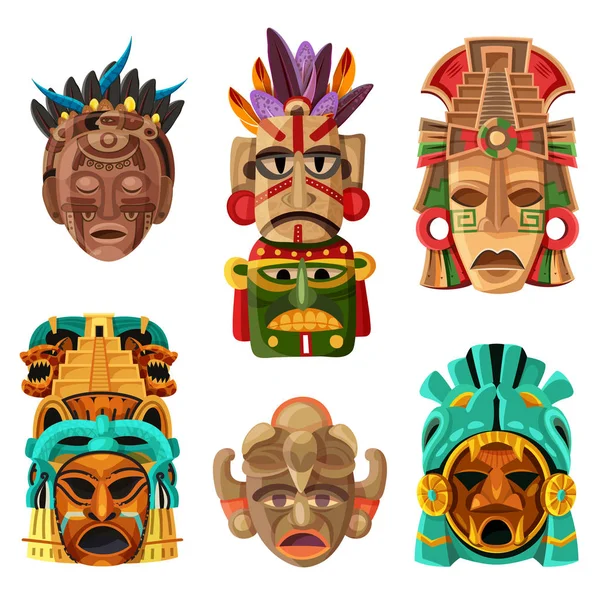 Mayan Mask kreskówka zestaw — Wektor stockowy