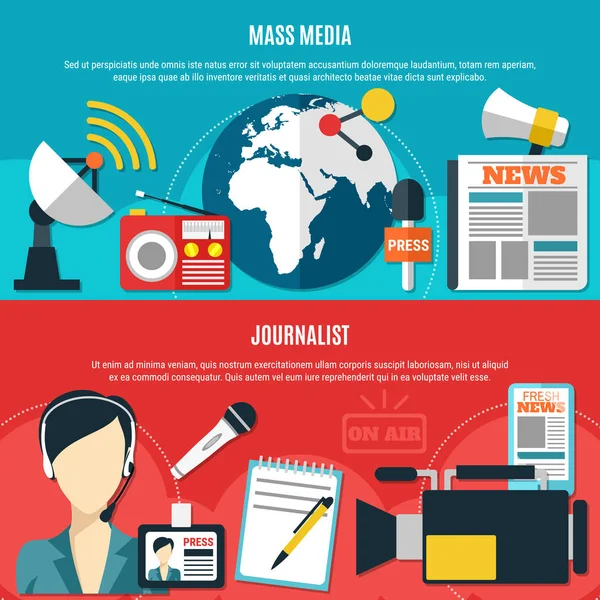 Bannières horizontales pour médias de masse et journalistes — Image vectorielle