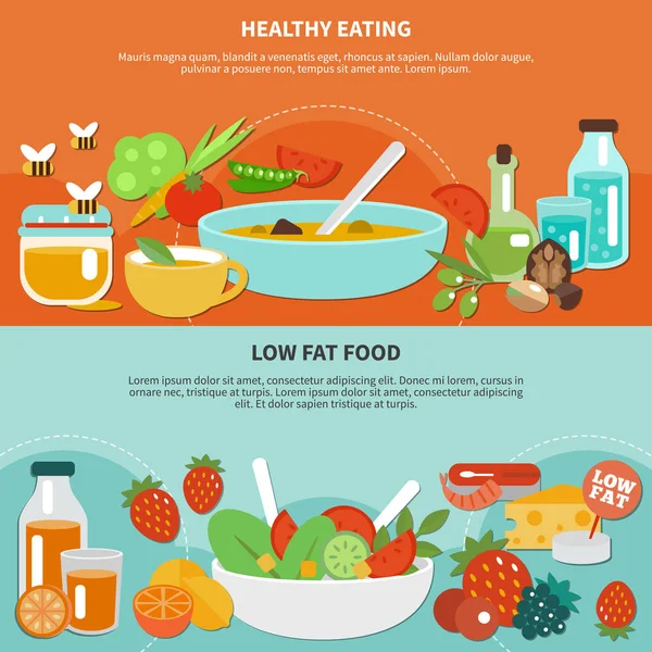 健康饮食平横幅集 — 图库矢量图片