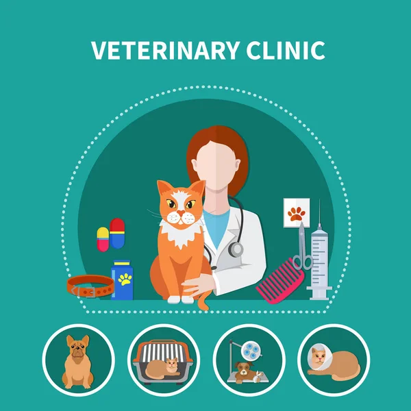 Veterinární klinika plochý plakát — Stockový vektor