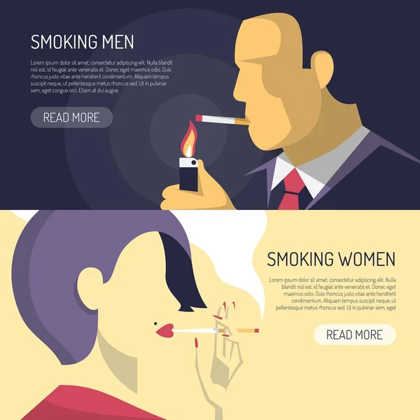 Fumar Homens Mulheres 2 Banners —  Vetores de Stock