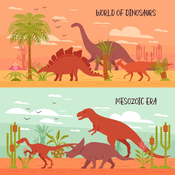 World Of Dinosaurs Banners — Stock Vector