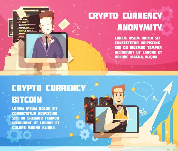 Bannières horizontales crypto-monnaie — Image vectorielle
