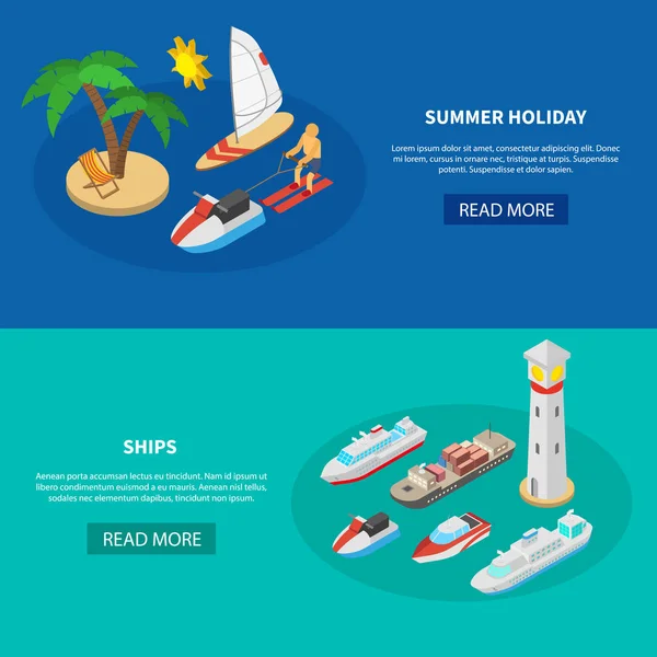 Ships Isometric Banners — Stock Vector