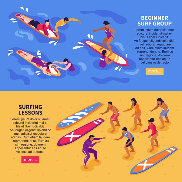 Lecciones de Surf Banners Horizontales — Archivo Imágenes Vectoriales