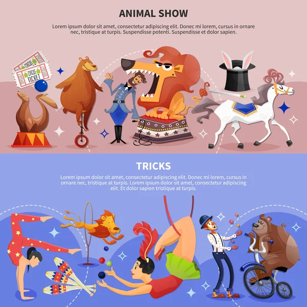 Circo cartone animato due banner set — Vettoriale Stock