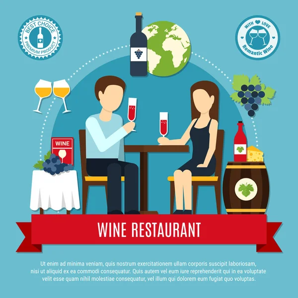 Ilustración de restaurante de vino plano — Archivo Imágenes Vectoriales
