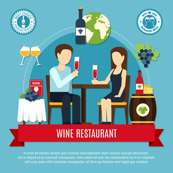 Flache Wein Restaurant Illustration — Stockvektor