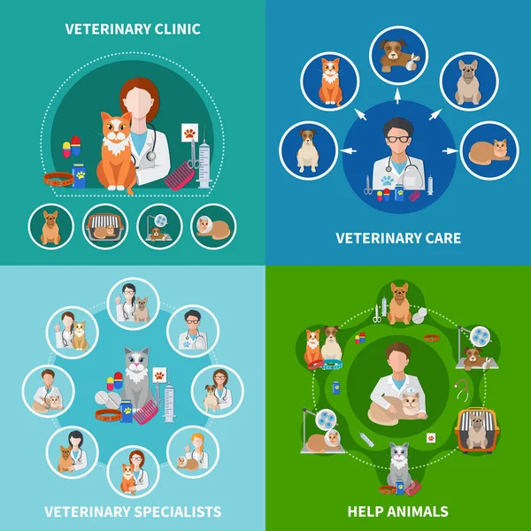 Veterinary Flat Icons Concept — Stock Vector