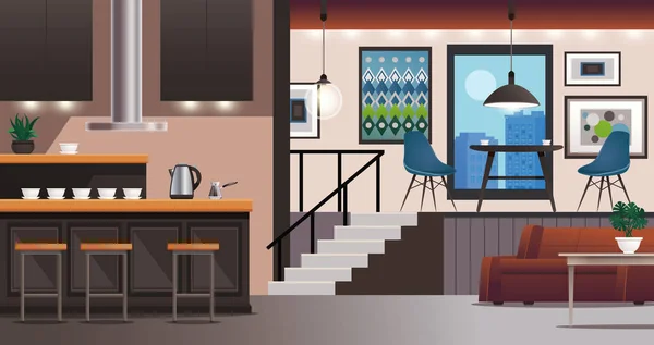 Cocina sala de estar diseño interior — Vector de stock