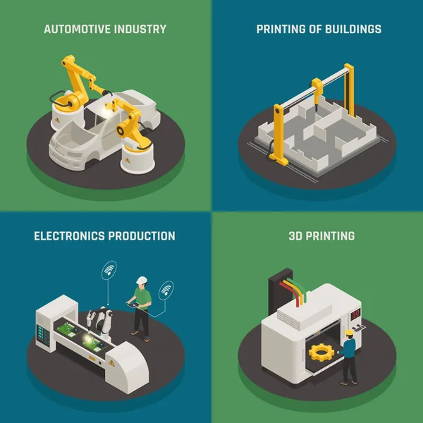 Smart Manufacturing Icônes isométriques Concept — Image vectorielle