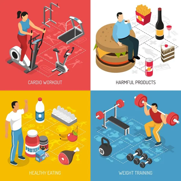 Fitness Sport Nutrition Concepto isométrico — Archivo Imágenes Vectoriales