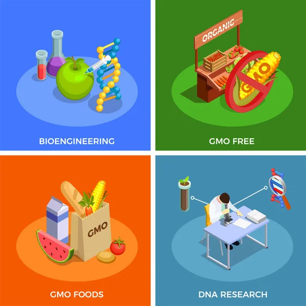 Genetically Modified Organismos Concepto isométrico — Vector de stock