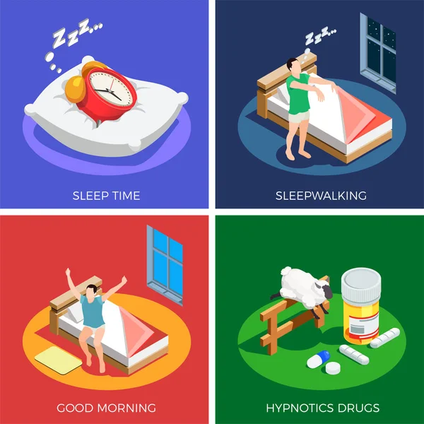 Conceito de Design Isométrico de Tempo de Sono —  Vetores de Stock