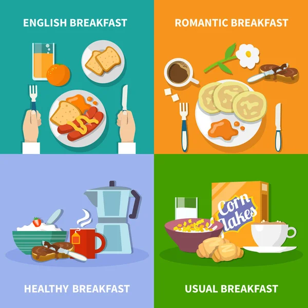 Set di icone per la colazione 2x2 — Vettoriale Stock