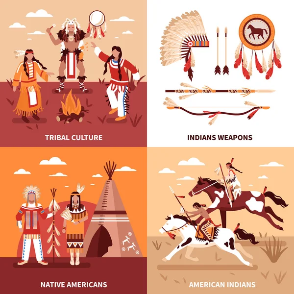 Indios americanos 2x2 Concepto de diseño — Vector de stock